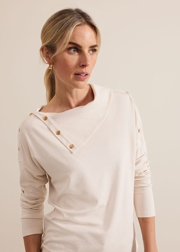 Phase Eight Brienna Button Detail T Shirts Cream USA | 2450719-KC